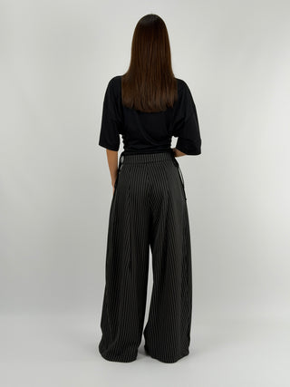 Pantalone con Pinces Gessato Nero