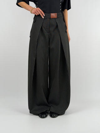 Pantalone con Pinces Gessato Nero