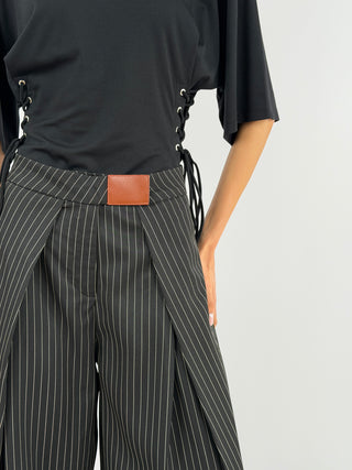 Pantalone con Pinces Gessato Nero