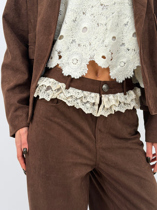 Pantalon Suède avec Dentelle Marron - Lumina