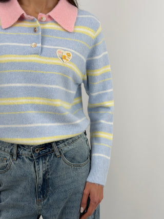 Polo a Righe Azzurra