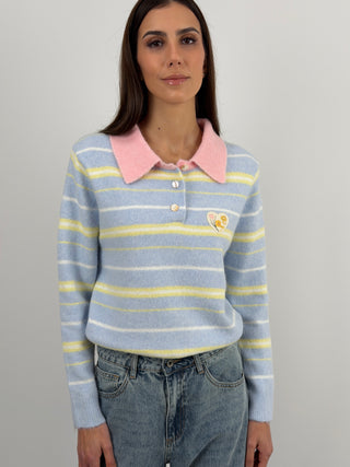 Polo a Righe Azzurra