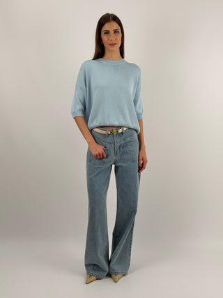 Pullover con Manica a Tre Quarti Azzurro Pastello