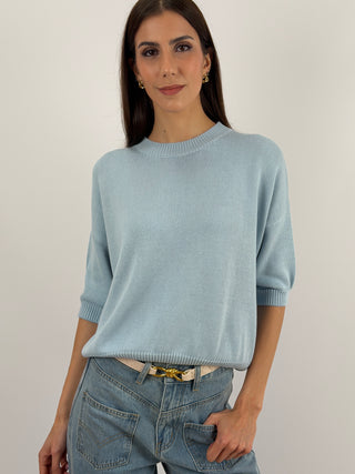 Pullover con Manica a Tre Quarti Azzurro Pastello