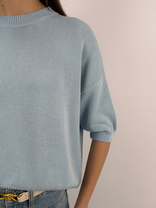 Pullover con Manica a Tre Quarti Azzurro Pastello