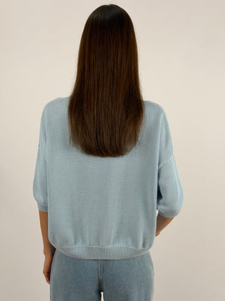 Pullover con Manica a Tre Quarti Azzurro Pastello