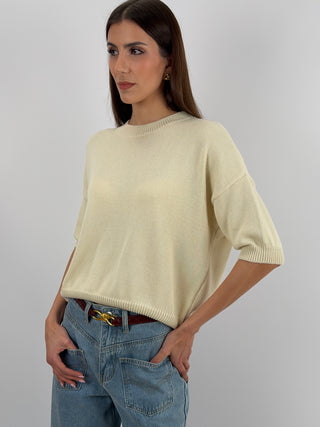 Pullover con Manica a Tre Quarti Crema