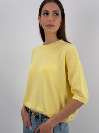 Pullover con Manica a Tre Quarti Giallo Pastello