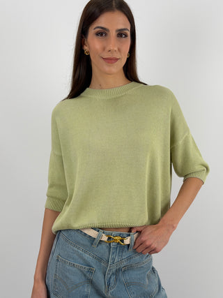 Pullover con Manica a Tre Quarti Verde Pastello