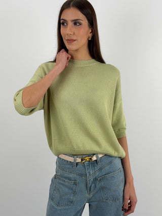 Pullover con Manica a Tre Quarti Verde Pastello