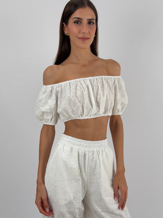 Set Top e Pantalone Bianco con Ricami Lumina