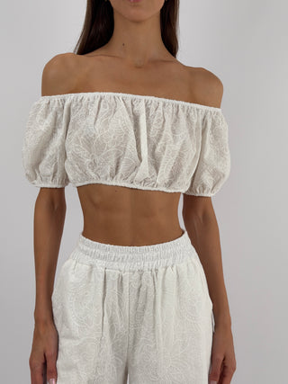 Set Top e Pantalone Bianco con Ricami Lumina