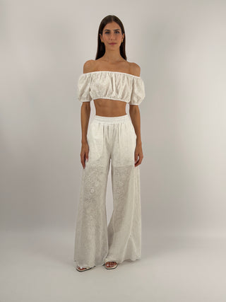 Set Top e Pantalone Bianco con Ricami Lumina