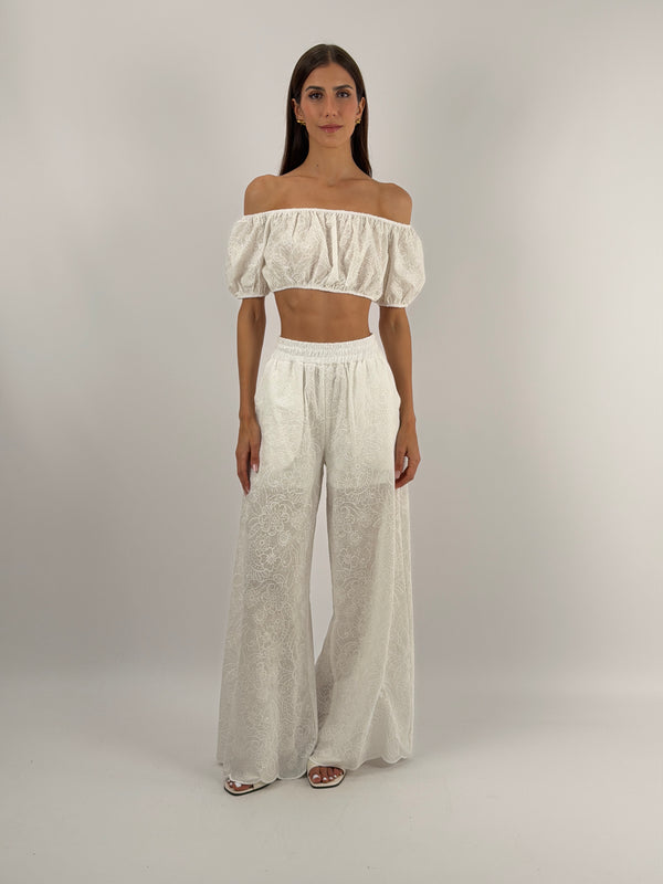 Set Top e Pantalone Bianco con Ricami Lumina