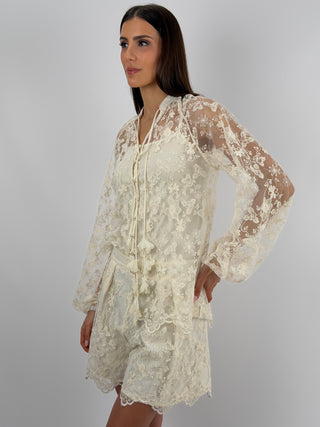 Coordinato Blusa e Shorts in Pizzo Beige