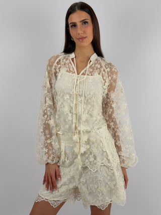 Coordinato Blusa e Shorts in Pizzo Beige