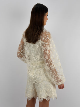 Coordinato Blusa e Shorts in Pizzo Beige