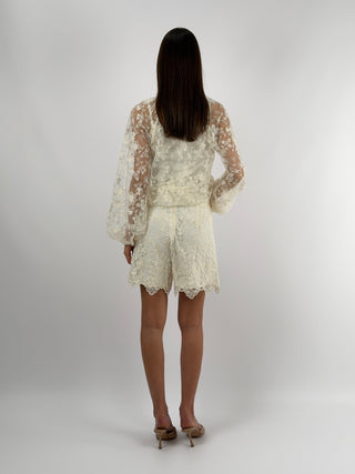 Coordinato Blusa e Shorts in Pizzo Beige