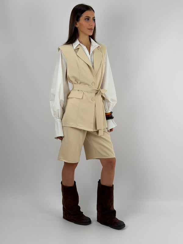 Coordinato Gilet e Bermuda Beige