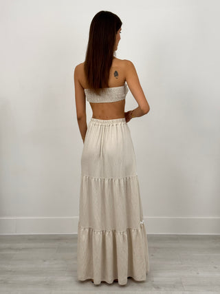 Set Coord Top e Gonna Beige con Bordi a Contrasto