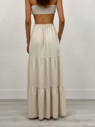 Set Coord Top e Gonna Beige con Bordi a Contrasto