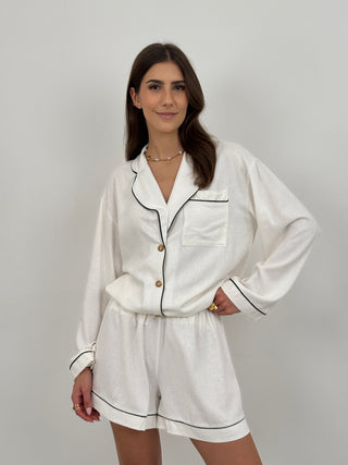 Coordinato Camicia e Shorts con Bordi a Contrasto Bianco