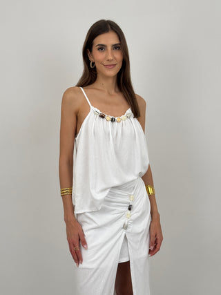 Coordinato Top e Gonna con Applicazioni Bianco