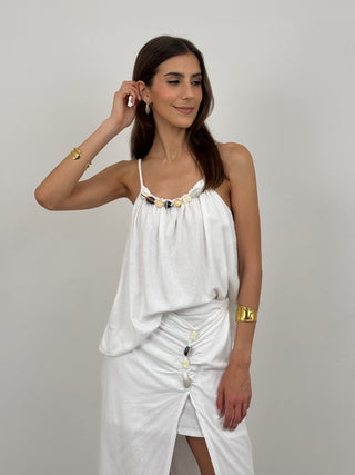 Coordinato Top e Gonna con Applicazioni Bianco
