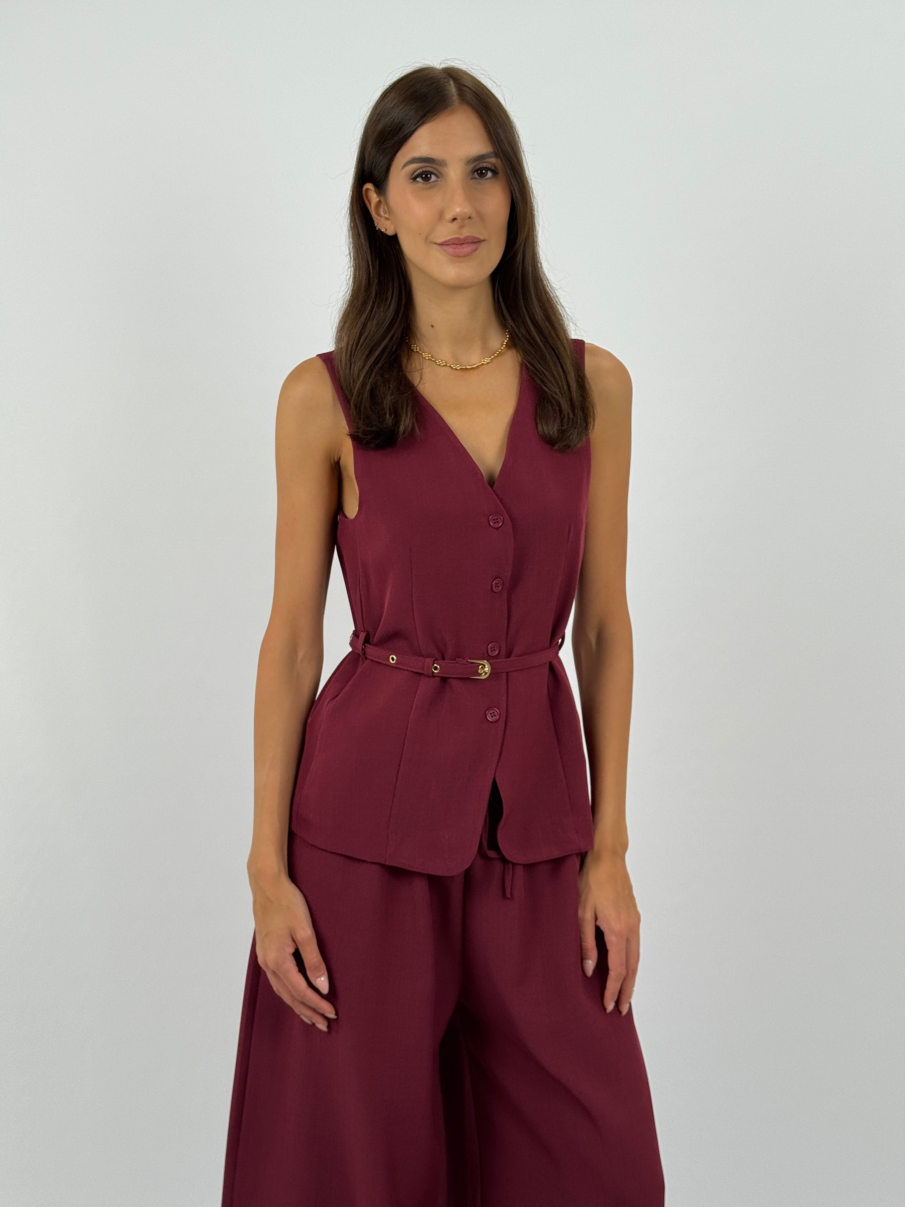 Set Bordeaux Con Gilet E Pantalone Palazzo Paloma Store – PALOMA