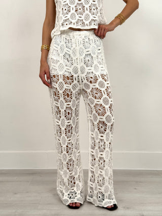 Set Coord Top e Pantalone Crochet Marty Bianco