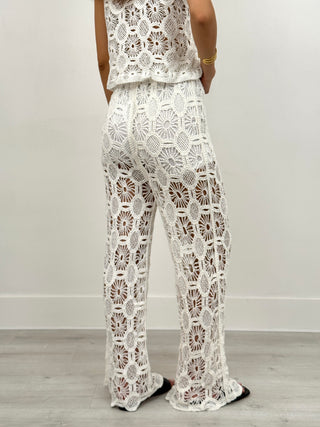 Set Coord Top e Pantalone Crochet Marty Bianco