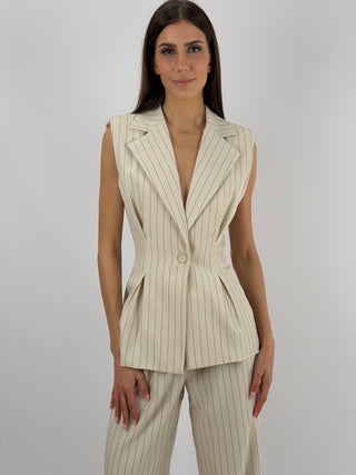 Completo Gessato con Gilet Beige