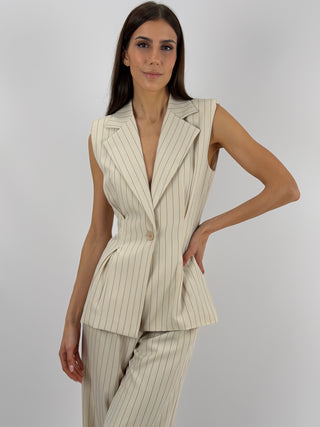 Completo Gessato con Gilet Beige