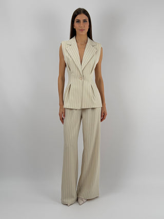 Completo Gessato con Gilet Beige