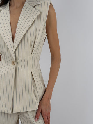 Completo Gessato con Gilet Beige