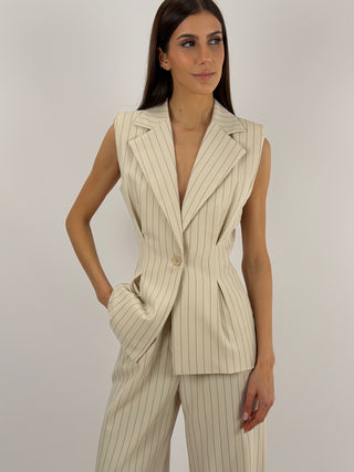 Completo Gessato con Gilet Beige