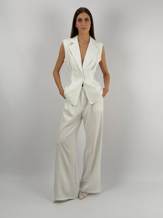 Completo Gessato con Gilet Bianco