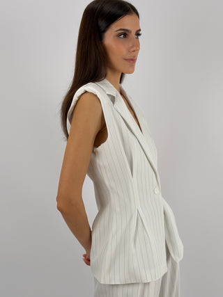 Completo Gessato con Gilet Bianco
