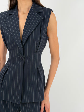 Completo Gessato con Gilet Blu