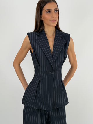 Completo Gessato con Gilet Blu