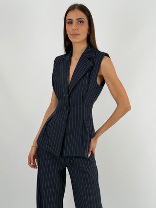 Completo Gessato con Gilet Blu