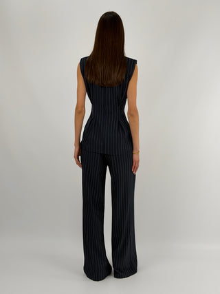 Completo Gessato con Gilet Blu