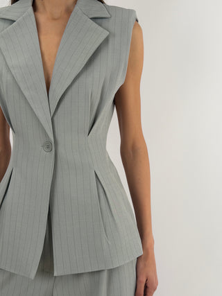 Completo Gessato con Gilet Grigio