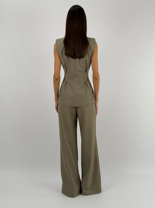 Completo Gessato con Gilet Khaki