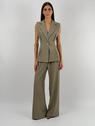 Completo Gessato con Gilet Khaki