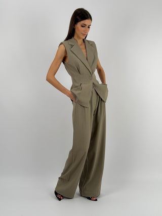 Completo Gessato con Gilet Khaki