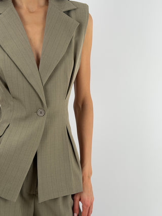 Completo Gessato con Gilet Khaki