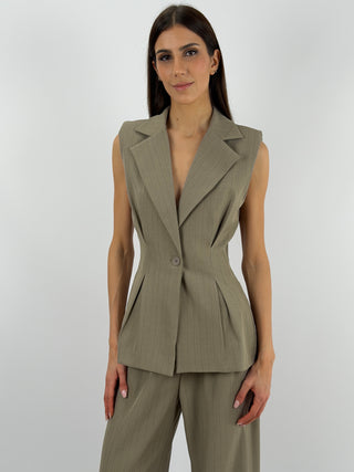 Completo Gessato con Gilet Khaki