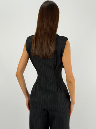 Completo Gessato con Gilet Nero