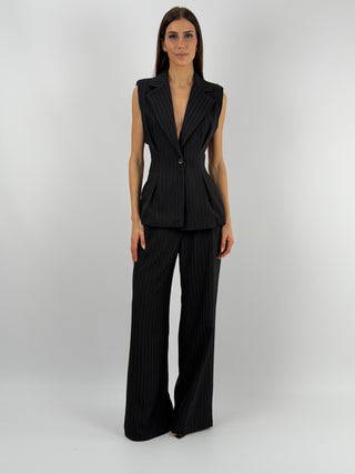 Completo Gessato con Gilet Nero